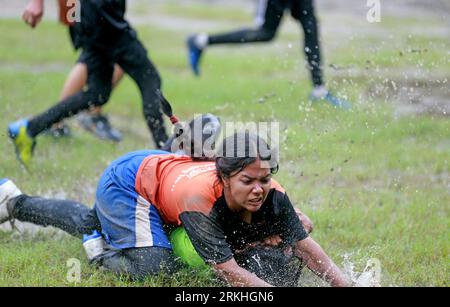 Rugby match between Flame Girls Club and Laxmibazar Rugby Club at Paltan Maydan, Dhaka, Bangladesh, 25 August, 2023. Bangladesh Rugby Federation Union Stock Photo