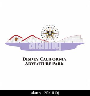 Disney California Adventure Park. This place had cool shows with fireworks on the water at night. A wonderful place must visit. Great destination for Stock Vector