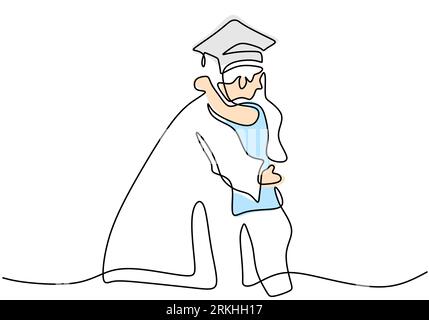 Continuous line drawing of graduation men student with his friend is ...