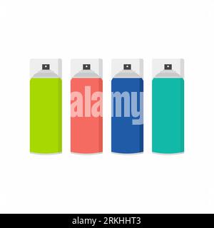 Colorful spray paint can in flat cartoon style isolated on white background. Simple illustration of colored paint bottle sticker label, graffiti tools Stock Vector