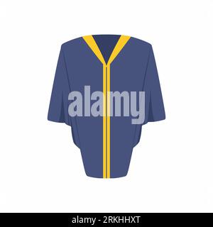 Graduation dress flat icon. Special graduate mantle with blue and yellow color. Graduate uniform in cartoon style. Graduation in quarantine concept on Stock Vector