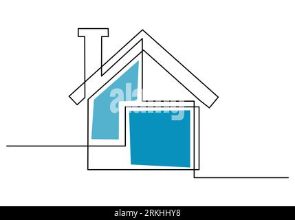 Continuous line drawing of house with chimneys. Home architectural building isolated minimalism concept isolated on white background. Country house. R Stock Vector