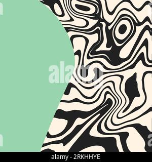 Groovy trippy background with copy space. Rippled wave or liquid marble psychedelic backdrop. Funky retro design for social media post, sale, discount Stock Vector