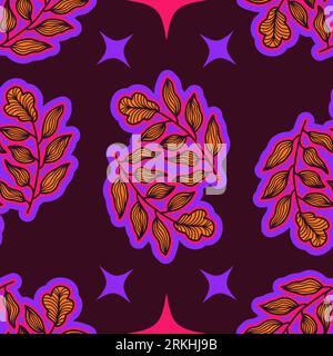 Seamless Floral Pattern in Retro 90s Style. Cute Botanical Contemporary Pattern. Trendy and Groovy Graphics for Fashion, Wallpaper, Wrapping Paper Stock Vector