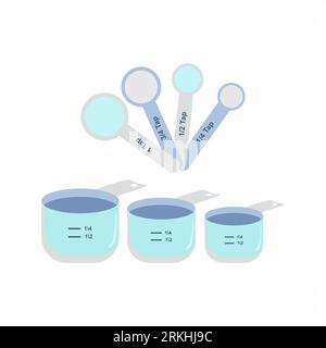 Measuring spoon and cup with various sizes. Kitchen tool flat design. Measuring spoons vector illustration symbol icon isolated on white background. C Stock Vector