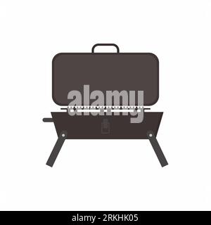 Barbeque grill icon. Portable grill with open lid isolated on white background. Metal cooking equipment for frying meat and vegetables. Picnic outdoor Stock Vector