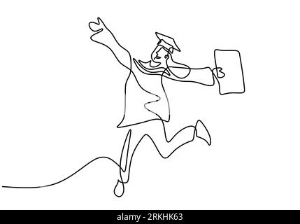 Continuous line student jumping for happy. Vector illustration Stock ...
