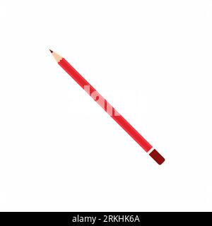 Red pencil flat design vector icon cartoon style. Drawing tools isolated on white background. Graphic element for office and school concept. Hand draw Stock Vector
