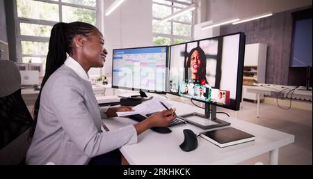 Virtual Job Interview Webcast Using Online Video Conference Stock Photo
