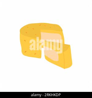 Cheese wheels and slices isolated on a white background. Delicious, dairy, traditional. Healthy food handmade. Flat hand drawn design vector illustrat Stock Vector