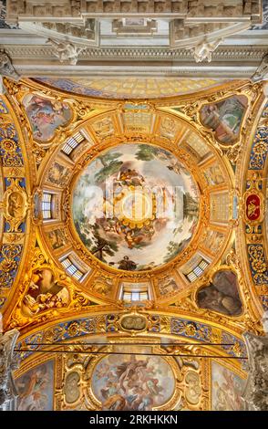 GENOVA, ITALY - MARCH 6, 2023: The frescoes on the side cupola  in church Basilica della Santissima Annunziata del Vastato probably by  Giulio Benso Stock Photo