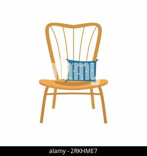 Comfortable rattan chair with cushion. Furniture for rest relaxation cartoon design isolated on white background. Picnic outdoor or summer holiday con Stock Vector