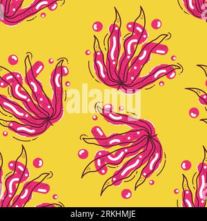 Seamless Floral Pattern in Retro 90s Style. Cute Botanical Contemporary Pattern. Trendy and Vintage Graphics for Fashion, Wallpaper, Wrapping Paper Stock Vector