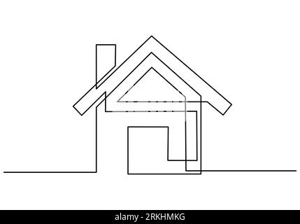 Continuous line drawing of house with chimneys. Home architectural building isolated minimalism concept isolated on white background. Country house. R Stock Vector