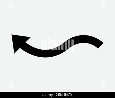 Wave Arrow Left Side Up Icon Point Pointer Wavy Curve Curvy Turn Bend Black White Line Shape Vector Clipart Graphic Illustration Artwork Sign Symbol Stock Vector