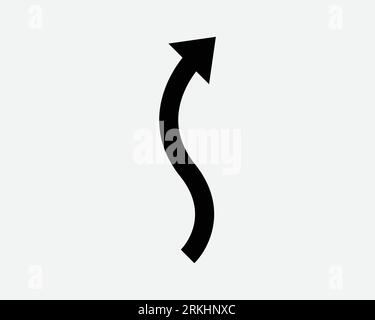 Wave Arrow Up Right Icon Wavy Curve Curly Curvy Pointer Point Path Navigation Direction Black White Outline Shape Vector Graphic Artwork Sign Symbol Stock Vector