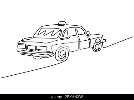 Retro car in continuous line art drawing style. Classical sedan car isolated on white background. Vintage automobile minimalist black linear sketch mi Stock Vector