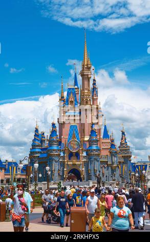 The view of the iconic Cinderella Castle at Disney World in Orlando, Florida Stock Photo