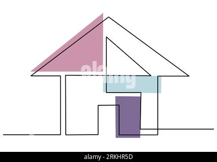 Continuous line drawing of house with chimneys. Home architectural building isolated minimalism concept isolated on white background. Country house. R Stock Vector