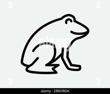 Frog Icon Cute Cartoon Toad Wildlife Animal Zoo Pet Tropical Amphibian Sit Smile Black White Thin Outline Line Symbol Sign Vector Illustration Clipart Stock Vector