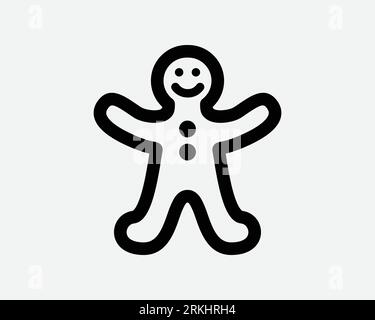 Gingerbread Man Line Icon Ginger Bread Cookie Person Shape Christmas Holiday Food Dessert Biscuit Sweet Black White Line Outline Sign Symbol Vector Stock Vector