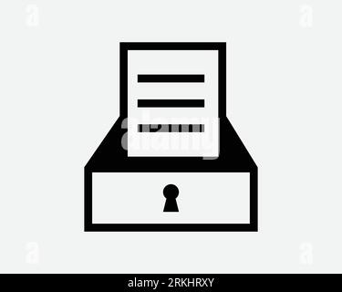 Document Archive Icon Secure Storage Cabinet Lock Business File Organise Management Black White Outline Shape Vector Clipart Illustration Sign Symbol Stock Vector