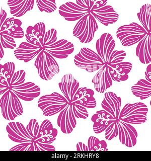 Hibiscus Flower Pattern. Hand Drawn Seamless Floral Pattern Stock Vector