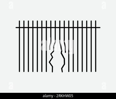 Broken Fence Icon Escape Barrier Escape Enclosure Security Border Gate Black White Outline Shape Vector Clipart Graphic Illustration Artwork Sign Symb Stock Vector