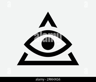 Triangle Eye Icon Pyramid Illuminati Magic Vision See Sight Freemason Spy Look Seeing Watch Watching Black White Shape Vector Illustration Sign Symbol Stock Vector
