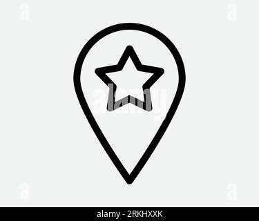 Location Pin Star Line Icon Favourite Place Destination Travel GPS Map Direction Navigation Pointer Drop Position Black Outline Symbol Vector Sign Stock Vector
