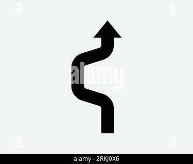 Winding Path Arrow Up Road Curve Traffic Bend Caution Warning Icon Black White Outline Shape Vector Clipart Graphic Illustration Artwork Sign Symbol Stock Vector