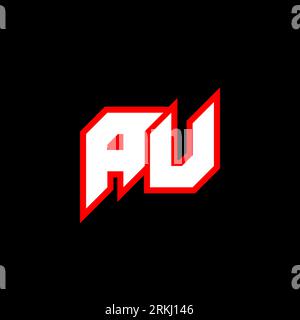 AU letter logo design on black background. AU creative initials letter logo concept. au icon design. AU white and red letter icon design on black back Stock Vector