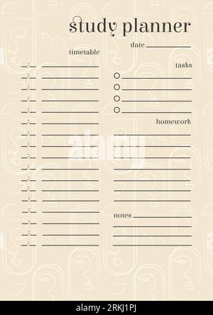 School planner page minimalist abstract design. Vector template school timetable for students and pupils Stock Vector