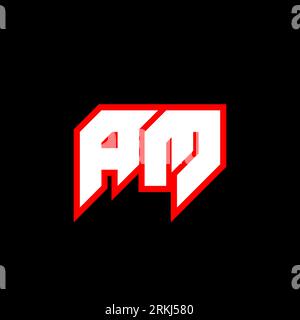 AM letter logo design on black background. AM creative initials letter logo concept. am icon design. AM white and red letter icon design on black back Stock Vector