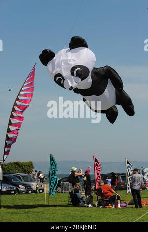 Bildnummer: 56013291  Datum: 17.09.2011  Copyright: imago/Xinhua (110918) -- SAN FRANCISCO, Sept. 18, 2011 (Xinhua) -- A panda-shaped kite flies during the Family Kites Festival in San Francisco, the United States, Sept. 17, 2011. The two-day event kicked off here on Saturday. (Xinhua/Liu Yilin) U.S.-SAN FRANCISCO-KITES FESTIVAL PUBLICATIONxNOTxINxCHN Gesellschaft USA Drachen Drachensteigen xda x0x 2011 hoch      56013291 Date 17 09 2011 Copyright Imago XINHUA  San Francisco Sept 18 2011 XINHUA a Panda Shaped Kite FLIES during The Family Kites Festival in San Francisco The United States Sept 1 Stock Photo
