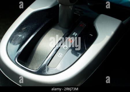 Close up photo of gear shift in a car, after some edits. Stock Photo