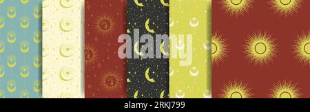 Seamless pattern set with esoteric witchcraft elements Stock Vector