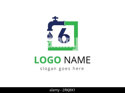 Letter 6 Plumber Logo Design. Stock Vector
