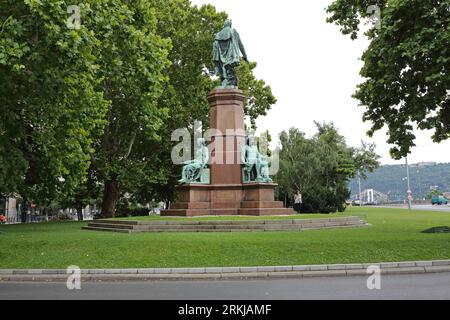 Budapest, Hungary - July 13, 2015: Bronze Statue of Count Istvan Szechenyi Famous Hungarian Landmark Monument at Square in Capital City Centre. Stock Photo