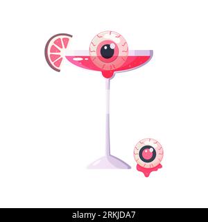 Pink Halloween cocktail with eyes, vector illustration on white background Stock Vector