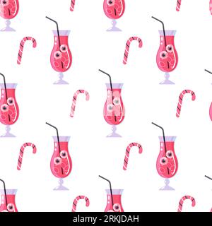 Pink Halloween pattern seamless with cocktail eyes, Trick. Vector Illustration Stock Vector