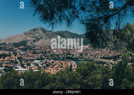 Amazing view of Trebinje city from the hill in a sunny day. Travel destination in Bosnia and Herzegovina. Stock Photo