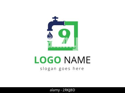 Letter 9 Plumber Logo Design. Stock Vector