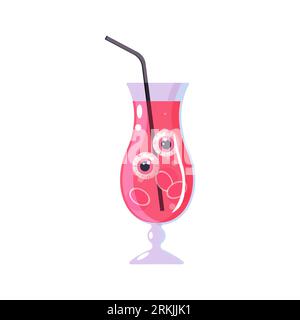 Pink Halloween cocktail with eyes, vector illustration on white background Stock Vector