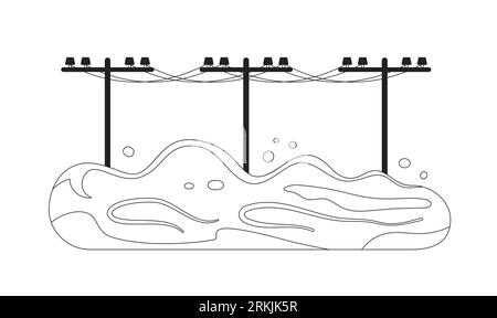 Flooded power lines monochrome flat vector object Stock Vector