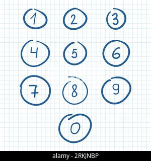 Numbers icon in hand drawn style. Number vector illustration on isolated background. Characters sign business concept. Stock Vector