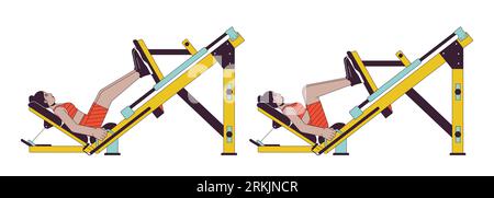 Working out on machine squat press flat line vector spot illustration Stock Vector