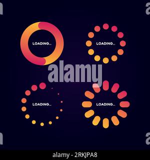 Isolated gradient loading icon set on dark background, vector illustration. Stock Vector