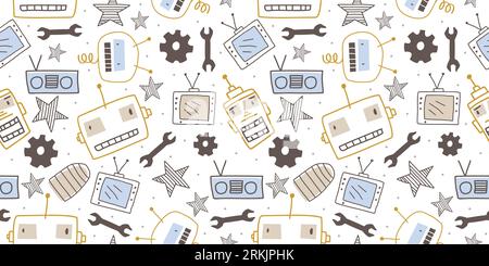 Funny robots seamless pattern for baby and kids Stock Vector