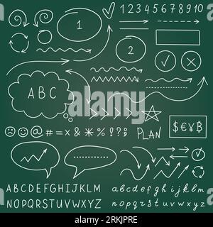 Arrow circles and abstract doodle icon in hand drawn style. Number vector illustration on isolated background. Letters, arrows sign business concept. Stock Vector